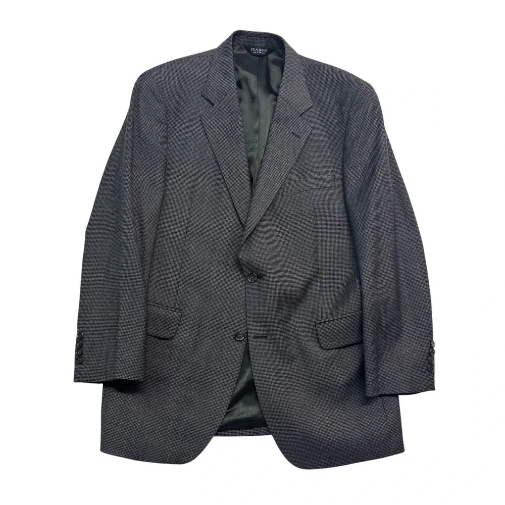 Jos A Bank 40R 32x30 Gray Black Micro Houndstooth 2pc Pant Suit Pleated Wool